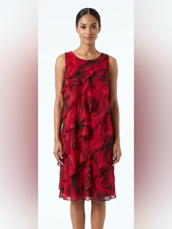 White House Black Market Dresses & Skirts - White House Black Market Red & Black Ruffle Midi Dress Size M
